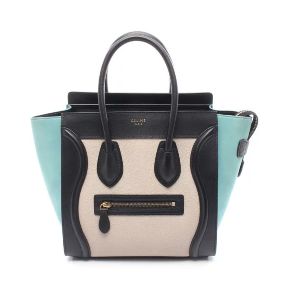 Celine Luggage Tote Shopper Tote Bag Leather Black Ivory White Blue